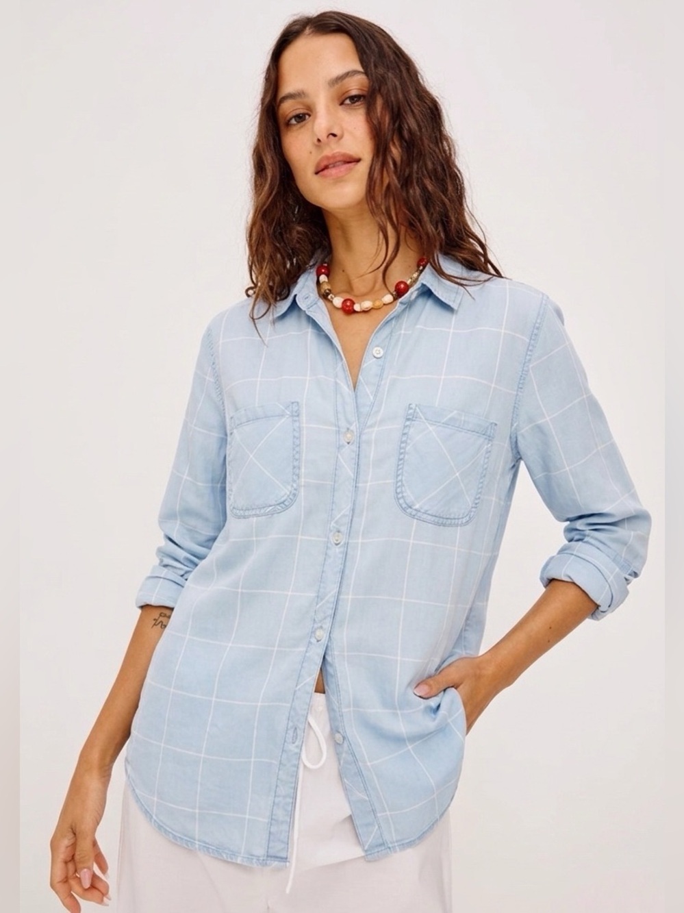041 RAILS Women's Carter Light Vintage Grid LS Shirt - Light Blue, Medium